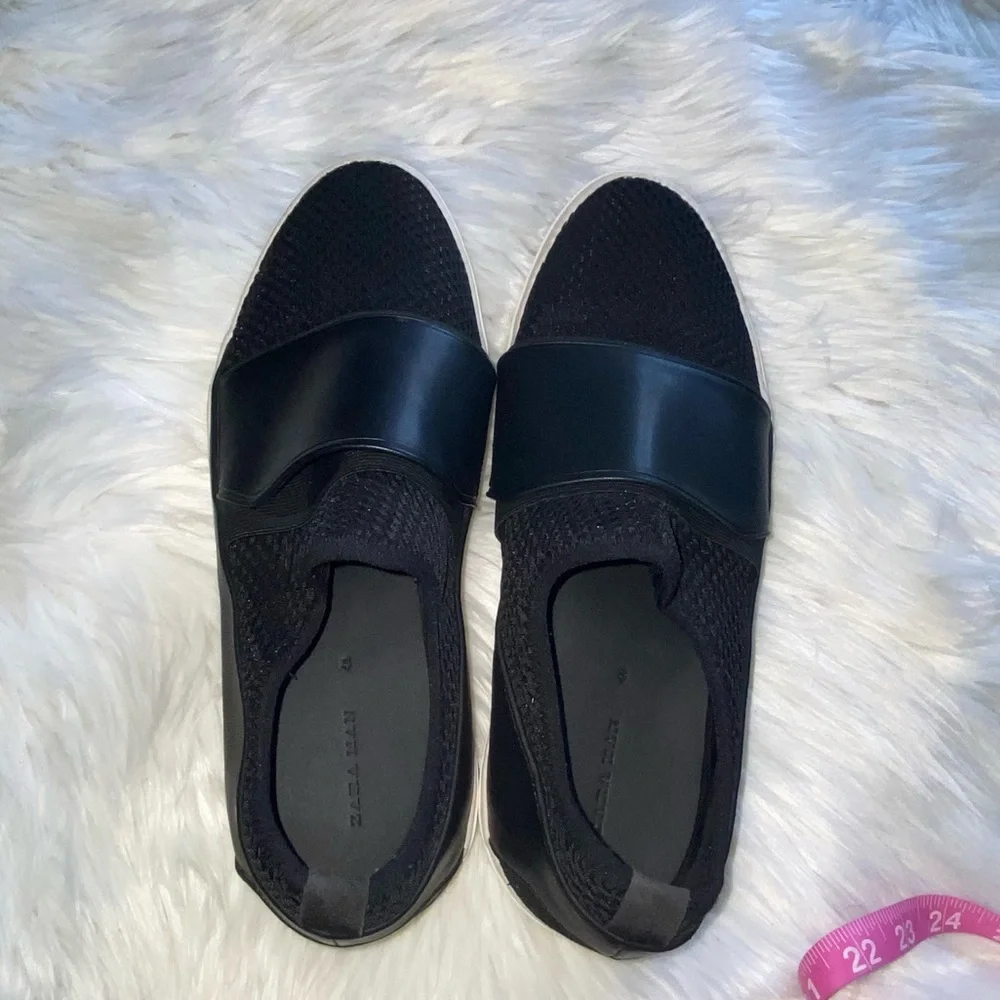 Zara Man size 44 black fabric & leather material sneakers slip ons loafers